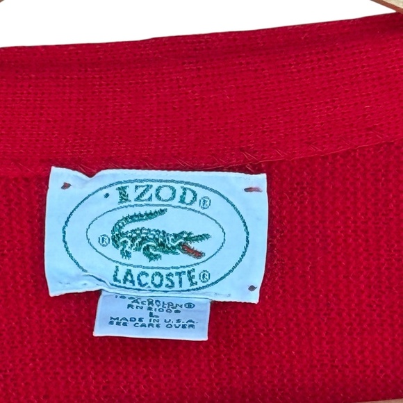 Izod Lacoste 80s Red Knit Cardigan Sweater Sz L - Picture 6 of 8